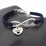 Dog Lover Silver Paw Pendant Leather Charm Bracelet
