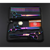 7" Professional 4pc Dog Grooming Set - Straight, Curved, & Thinning Scissors plus Comb